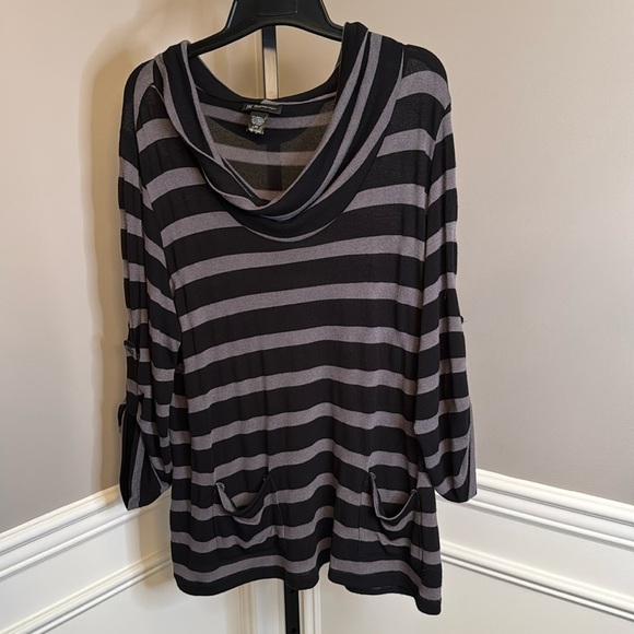 INC international concepts black and gray striped cowl neck sweater size 2X - Picture 1 of 8